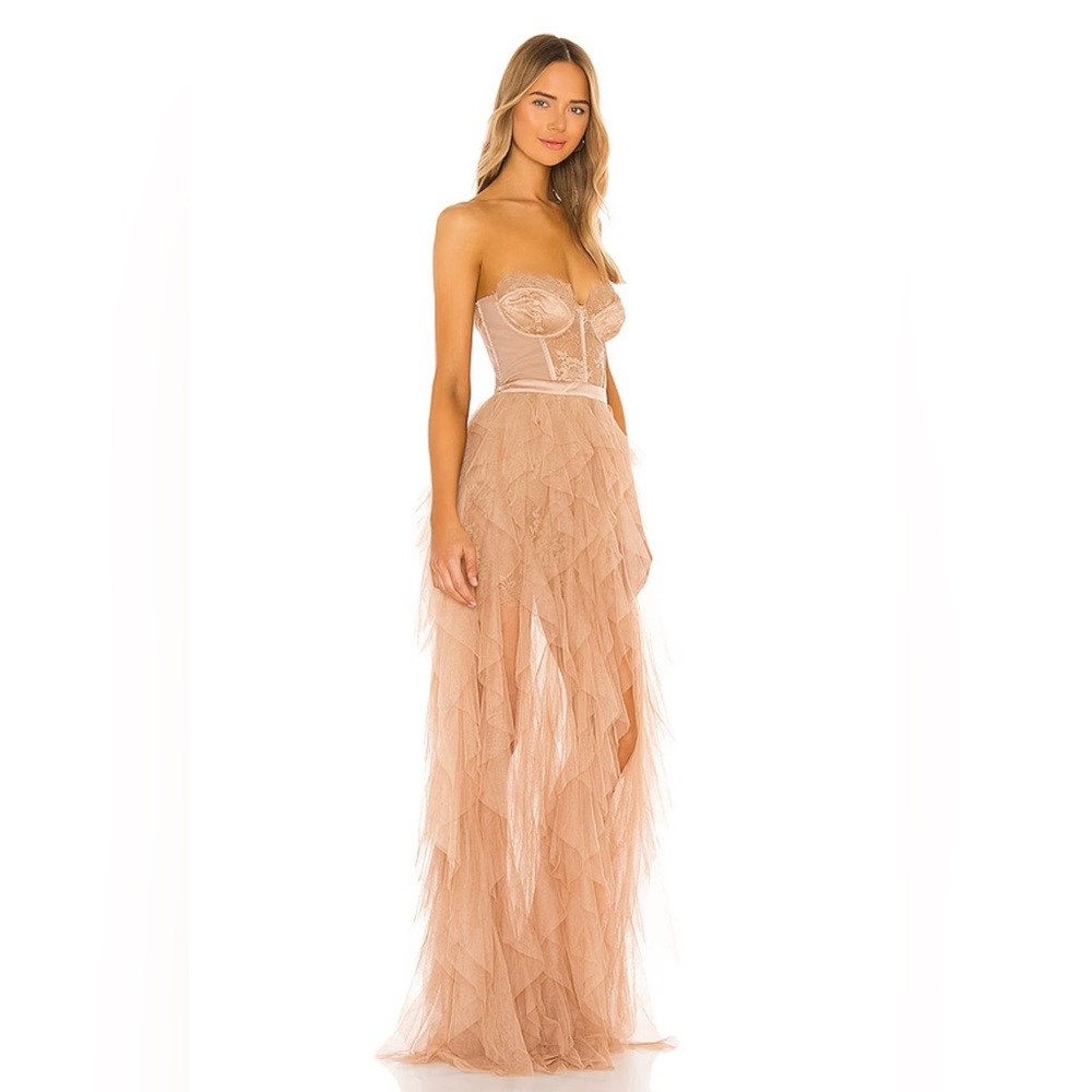 For Love & Lemons X REVOLVE Bustier Gown in Warm Taupe holiday dress